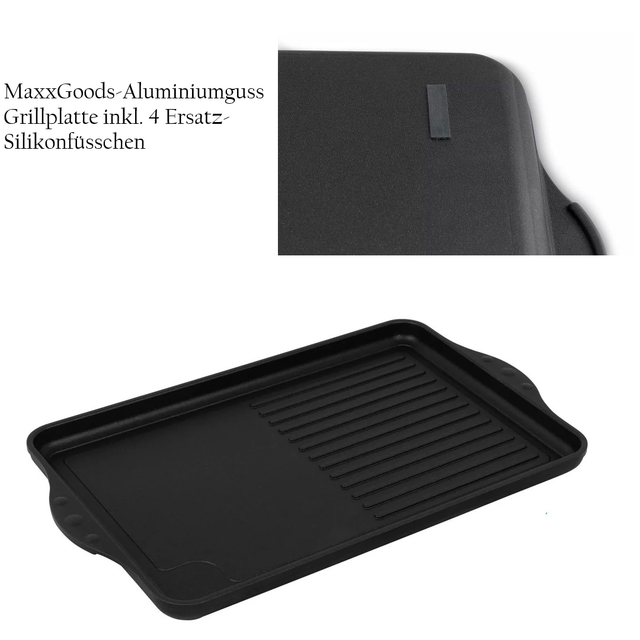 Angebot!! Grillplatte halb glatt, halb gerippt inkl. 4 Ersatz-Silikonfüsschen