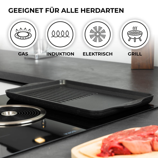 ANGEBOT !!! Grillplatte vollgerippt inkl. 4 Ersatz-Silikonfüsschen