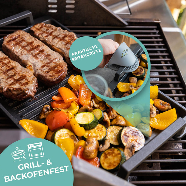ANGEBOT !!! Grillplatte mit Seitengriffe inkl. 4 Ersatz-Silikonfüsschen