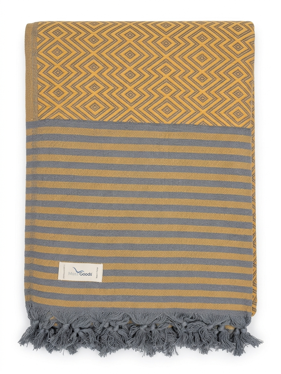 Moderne Tagesdecke mit geometrischem Muster und Fransen 1,80m x 2,00m