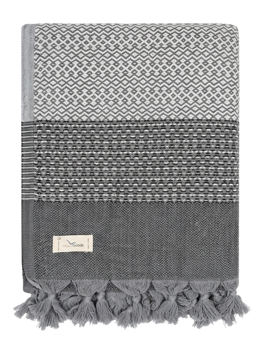 Moderne Tagesdecke mit geometrischem Muster und Fransen 1,80m x 2,00m