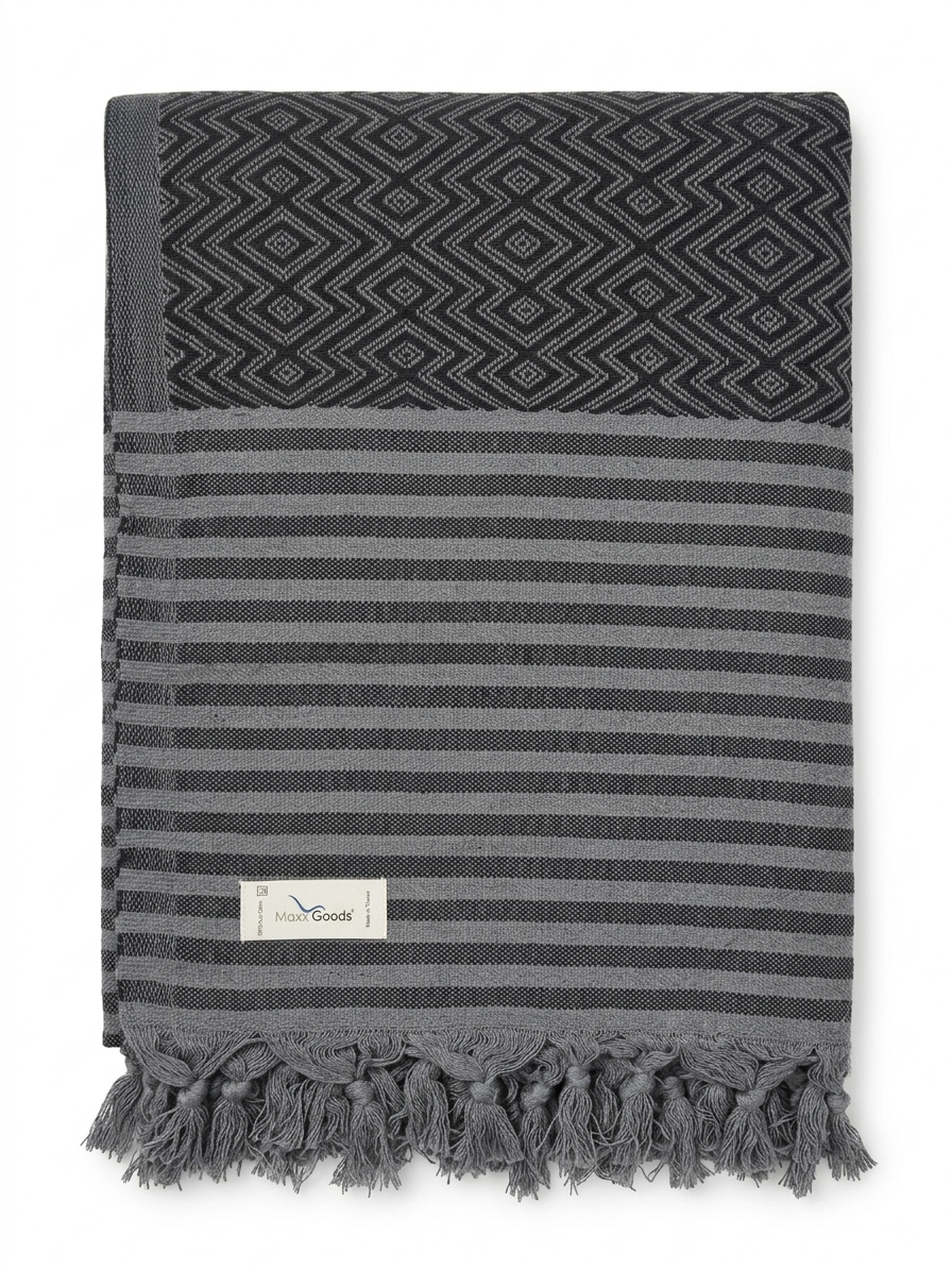 Moderne Tagesdecke mit geometrischem Muster und Fransen 1,80m x 2,00m