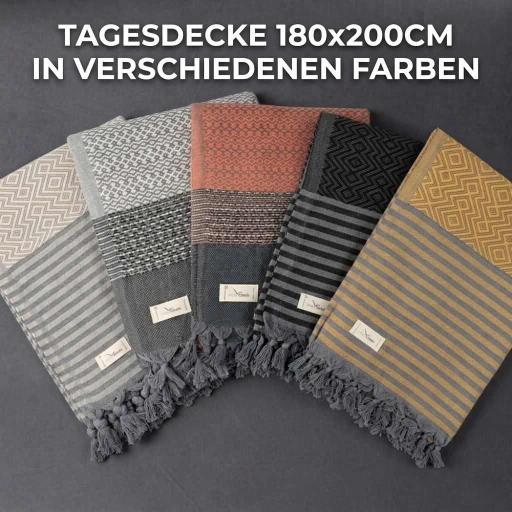 Moderne Tagesdecke mit geometrischem Muster und Fransen 1,80m x 2,00m