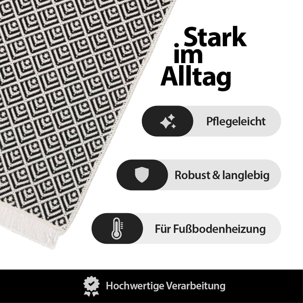 Kilim Teppich schwarz 80cm x 150cm