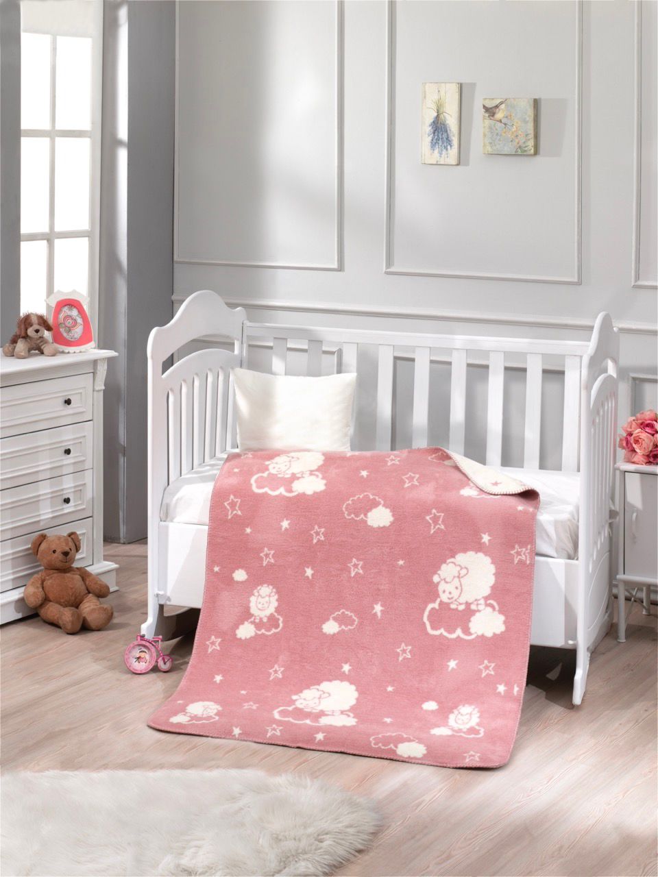 Kuscheldecke rosa weiß 200x220cm