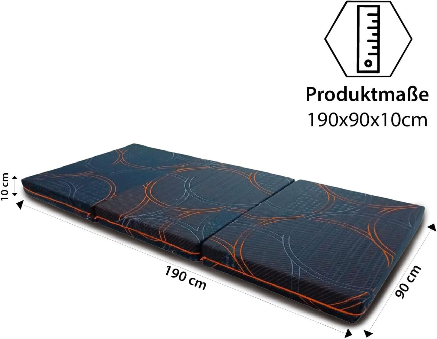 Klappmatratze 3-teilige Faltmatratze 90x190x10 cm - Faltbare Gästematratze mit Komfort-Schaumstoff, klappbar & platzsparend Matratze - waschbarer Bezug - Reisebett für Erwachsene & Kinder