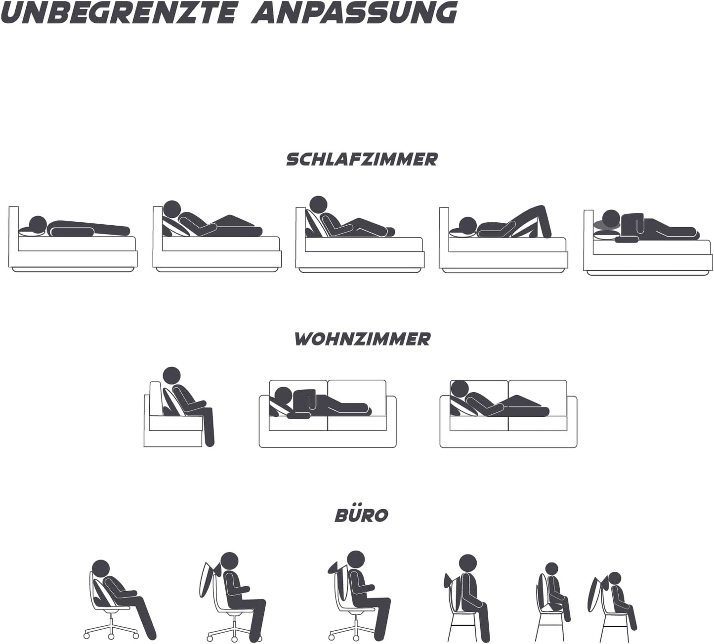 MaxxGoods Multifunktion Klappkissen, aus Polyurethan Schaumstoff & 100% Baumwollbezug, Stuhlkissen, Kissen für Sitzposition, Liegepositionen für Schlafzimmer, Wohnzimmer und Büro (73 x 43 x 13,8 cm)