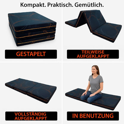 Klappmatratze 3-teilige Faltmatratze 90x190x10 cm - Faltbare Gästematratze mit Komfort-Schaumstoff, klappbar & platzsparend Matratze - waschbarer Bezug - Reisebett für Erwachsene & Kinder