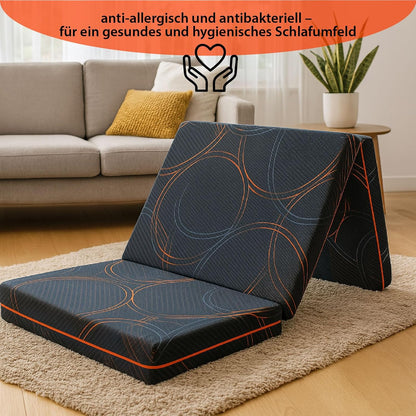 Klappmatratze 3-teilige Faltmatratze 90x190x10 cm - Faltbare Gästematratze mit Komfort-Schaumstoff, klappbar & platzsparend Matratze - waschbarer Bezug - Reisebett für Erwachsene & Kinder