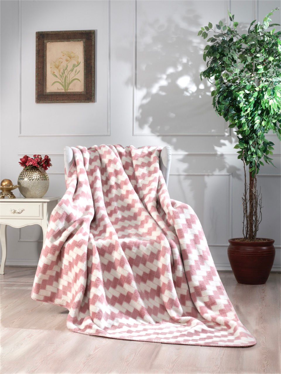 Kuscheldecke rosa weiß 200x220cm
