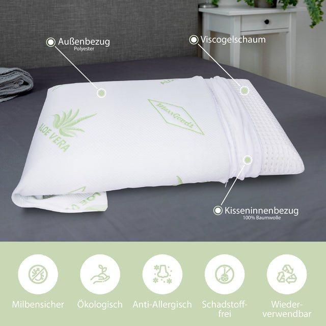 NEU!!! MaxxGoods orthopädisches Nackenstützkissen mit einem Kissenbezug im AloeVera-MaxxGoods Design