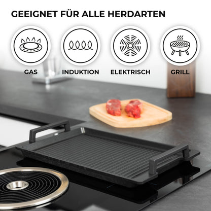 ANGEBOT !!! Grillplatte mit Seitengriffe und Silikonfüsschen