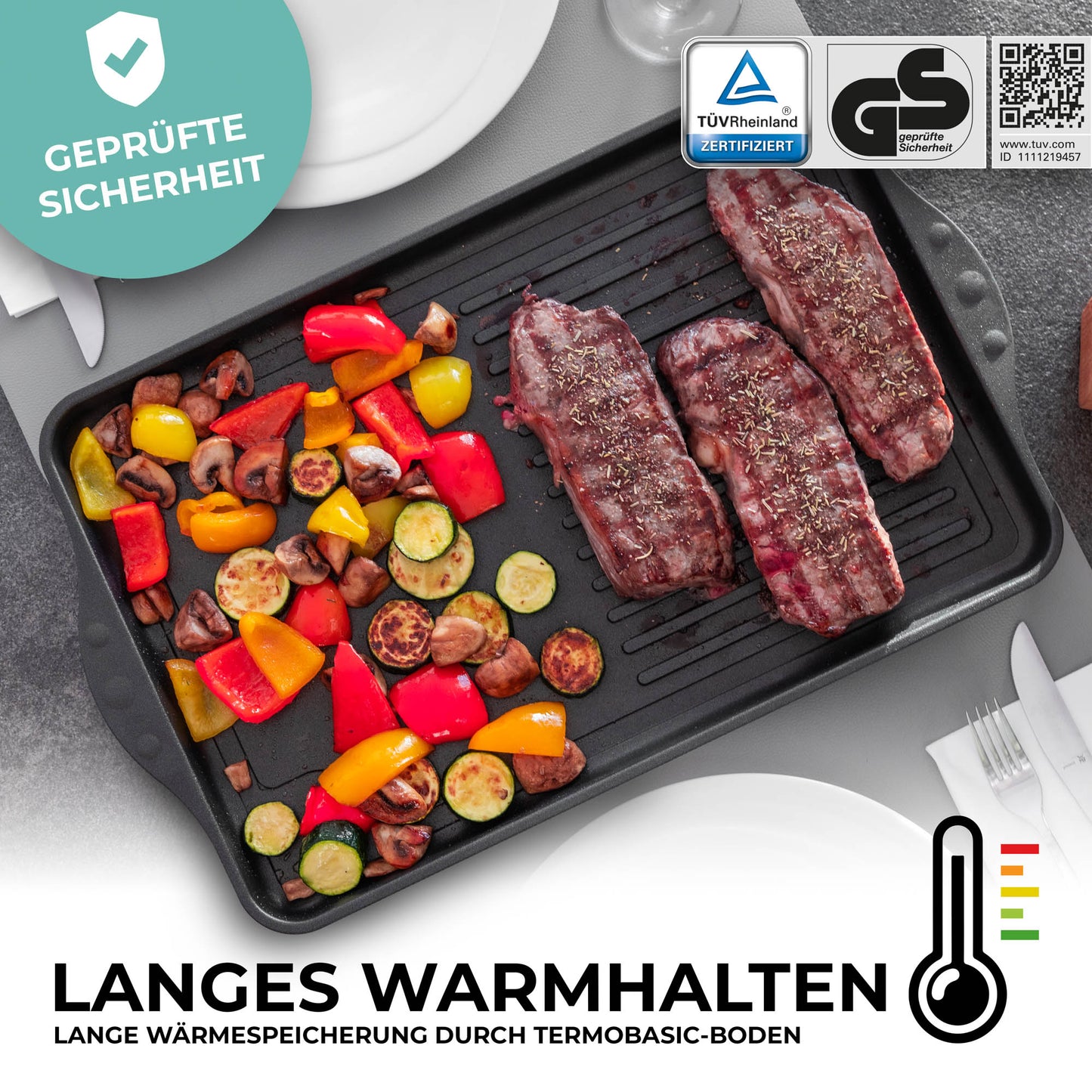 Angebot!! Grillplatte halb glatt, halb gerippt mit Silikonfüsschen