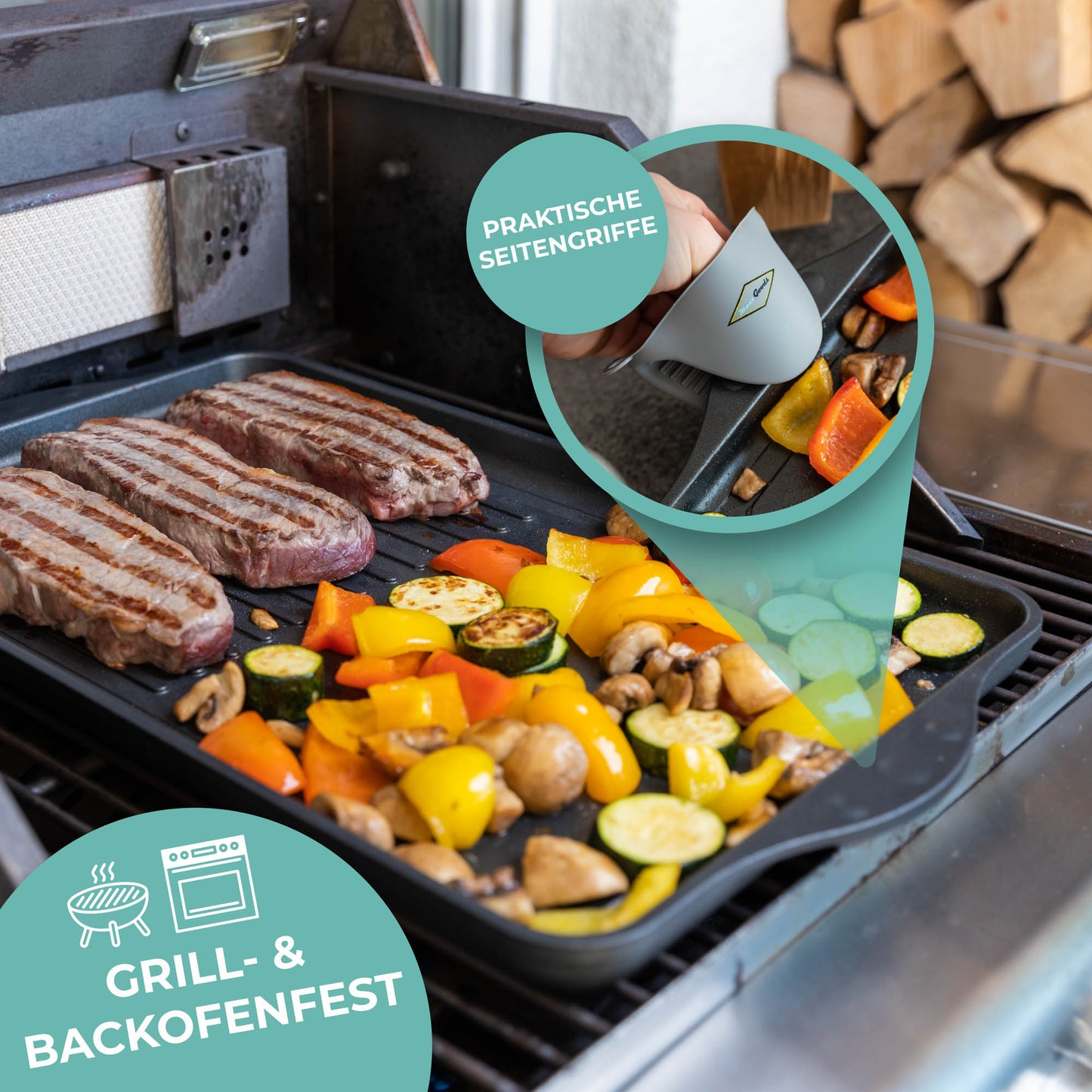 ANGEBOT !!! Grillplatte vollgerippt mit Silikonfüsschen